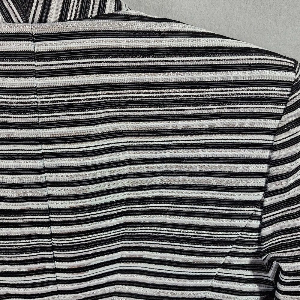 Xscape Blazer Womens 4 Black White Striped Metallic Open Front Jacket Made USA - Picture 3 of 8